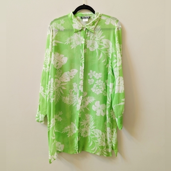 Vintage Tropical Floral Button-Up Sheer Silk Tunic Swim Cover - Picture 5 of 12